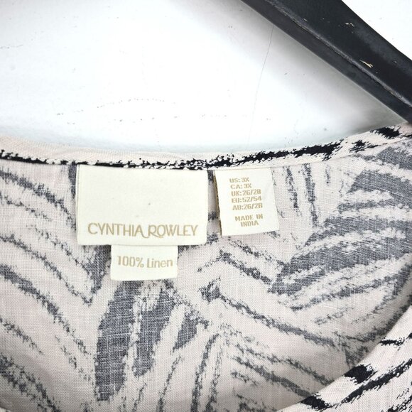 Cynthia Rowley Black Off White Linen Short Sleeve Hi-Low Flowy Top Sz 3X Women - Picture 4 of 5